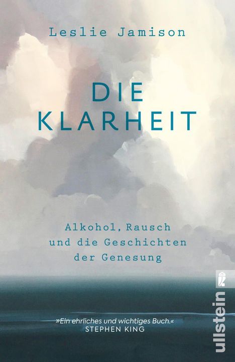 "Die Klarheit. Alkohol, Rausch und die Geschichten der Genesung." Wolkige, neblige Hintergrundgestaltung.