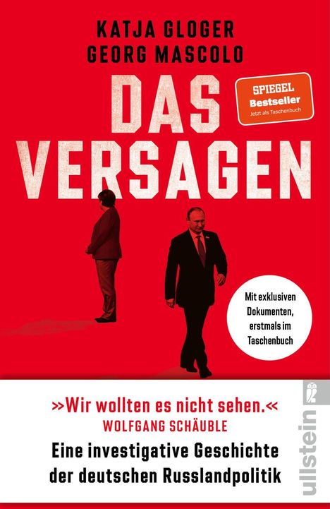 „DAS VERSAGEN“ von Katja Gloger und Georg Mascolo. „Wir wollten es nicht sehen.“ Wolfgang Schäuble. Silhouetten auf rotem Hintergrund.