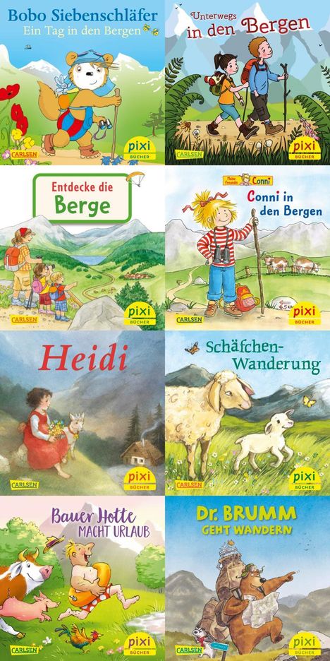 diverse: Pixi-8er-Set 301: Mit Pixi in den Bergen (8x1 Exemplar), 8 Diverse