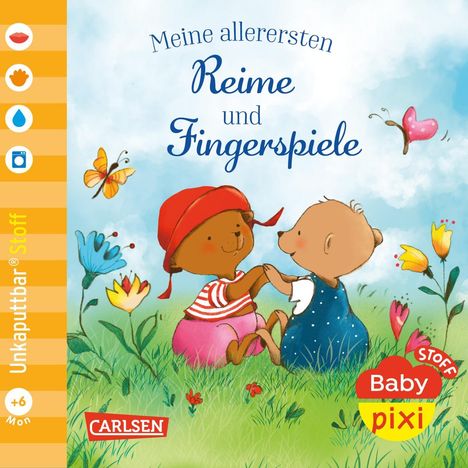 "Meine allerersten Reime und Fingerspiele", zwei Bären als Illustration auf einer blühenden Wiese mit Schmetterlingen.