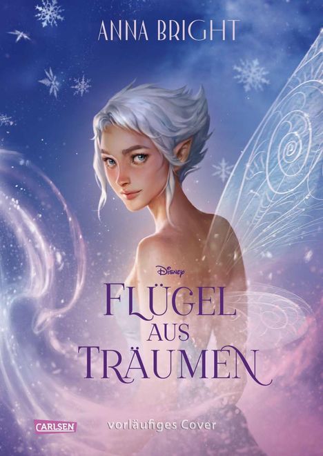 "FLÜGEL AUS TRÄUMEN" ist der Titel über einer Illustration einer Fee mit weißen Haaren und durchsichtigen Flügeln.