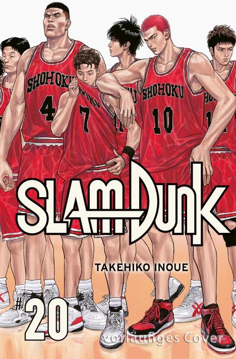 „Slam Dunk“ von Takehiko Inoue, #20. Illustration eines Basketballteams in roten Trikots mit "Shohoku" Aufdruck.