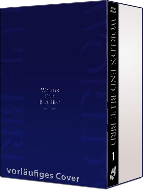 Vorläufiges Cover, World’s End Blue Bird, ANJI SEINA. Dunkles, minimalistisches Design, Teil der Serie 1.