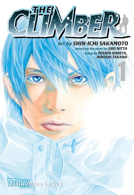 "The Climber", Art von Shin-Ichi Sakamoto. Junge mit blauen Haaren und intensivem Blick trägt einen weißen Mantel.