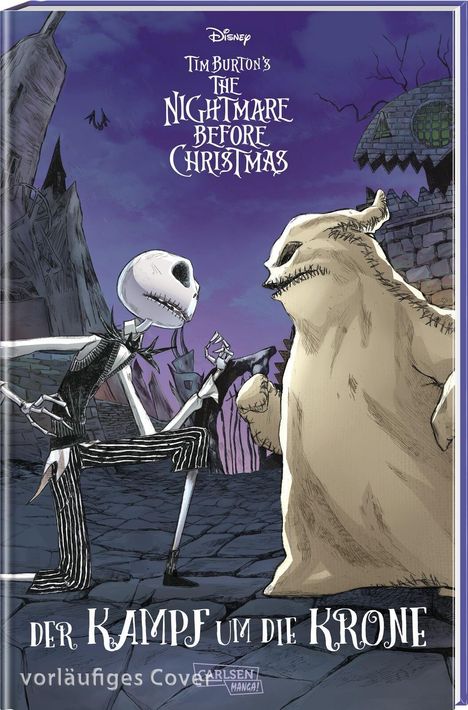 "Der Kampf um die Krone" steht unten. Zwei Figuren, ein Skelett und ein großer Sack mit Gesicht, stehen gegenüber.