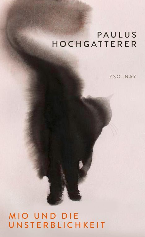 PAULUS HOCHGATTERER, MIO UND DIE UNSTERBLICHKEIT. Aquarell einer schwarzen Katze mit verwischtem Schwanz.