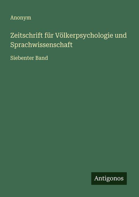 Anonym: Zeitschrift für Völkerpsychologie und Sprachwissenschaft, Buch