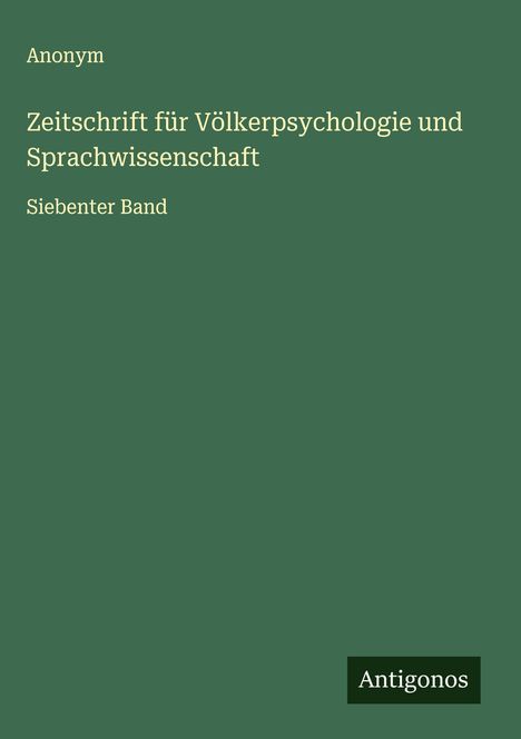 Anonym: Zeitschrift für Völkerpsychologie und Sprachwissenschaft, Buch