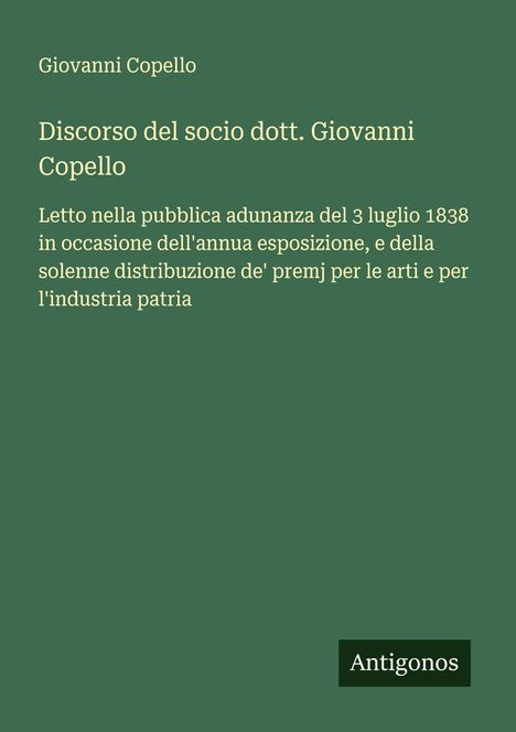 Giovanni Copello: Discorso del socio dott. Giovanni Copello, Buch
