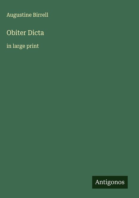 Augustine Birrell: Obiter Dicta, Buch