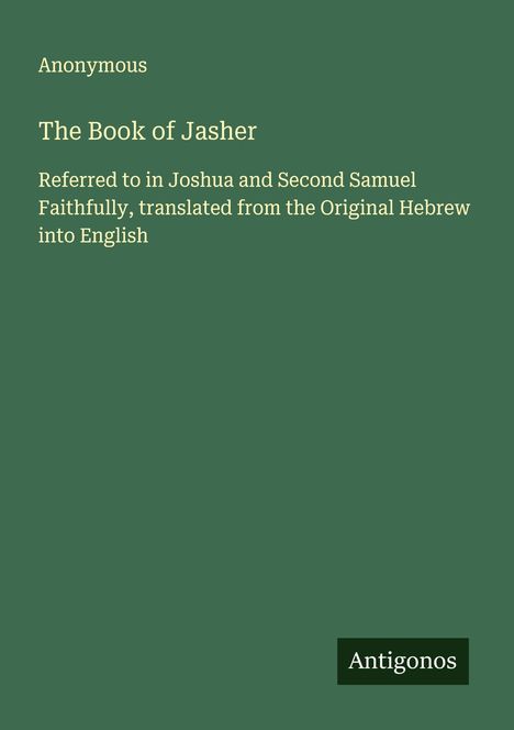 Anonymous: The Book of Jasher, Buch