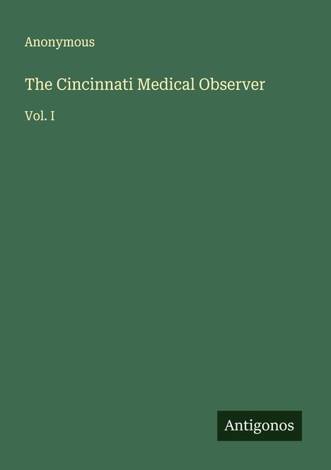 Anonymous: The Cincinnati Medical Observer, Buch
