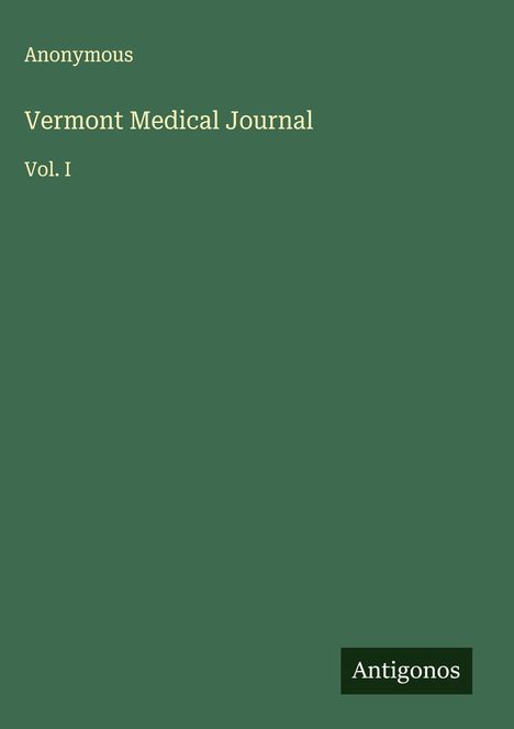Anonymous: Vermont Medical Journal, Buch
