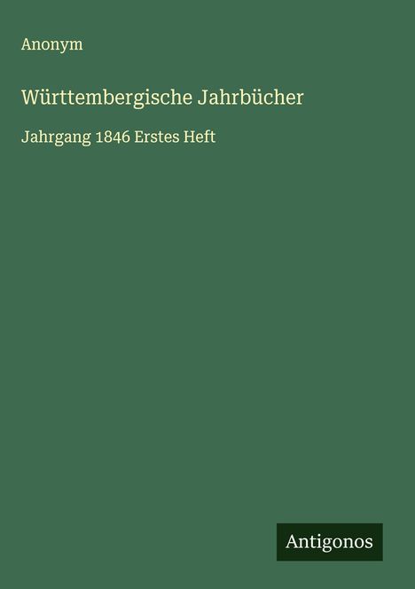 Anonym: Württembergische Jahrbücher, Buch