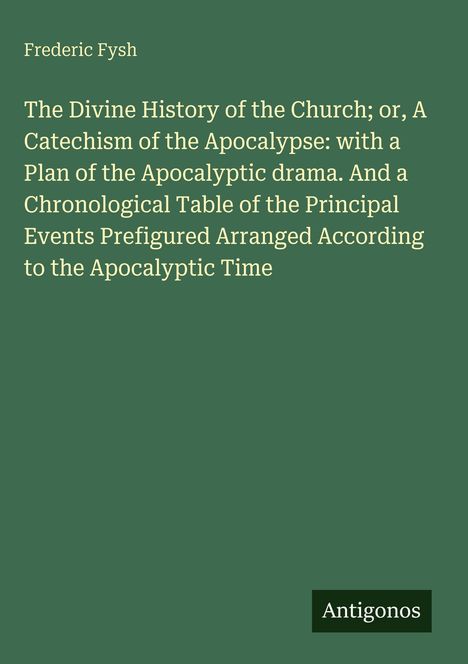 Text in weiß auf grünem Hintergrund: Titel und Autor eines Buches, unten rechts der Text "Antigonos".