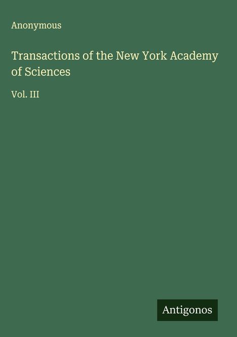 Anonymous: Transactions of the New York Academy of Sciences, Buch