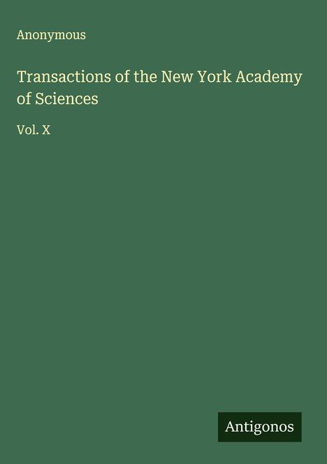 Anonymous: Transactions of the New York Academy of Sciences, Buch