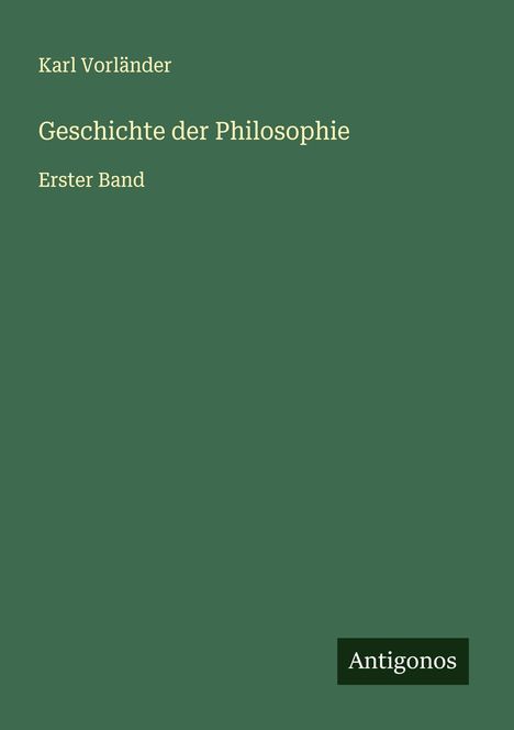Karl Vorländer: Geschichte der Philosophie, Buch