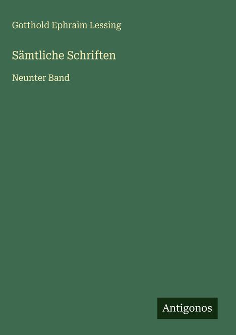 Gotthold Ephraim Lessing: Sämtliche Schriften, Buch