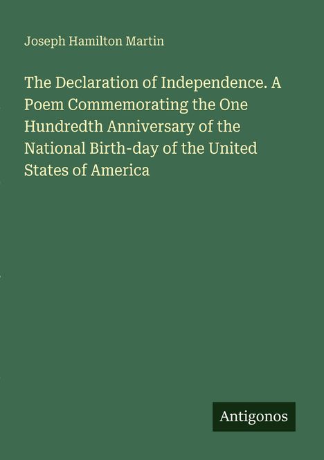 Joseph Hamilton Martin, Titel der Publikation, Logo: Antigonos. Grüner Hintergrund mit weißer Schrift.