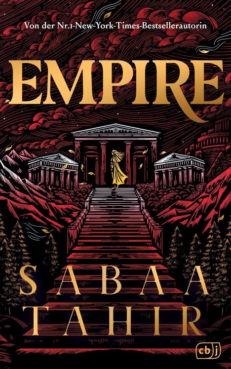 Text: "Von der Nr.1-New-York-Times-Bestsellerautorin EMPIRE SABAA TAHIR." Illustration eines Tempels und einer Figur in gelbem Gewand.