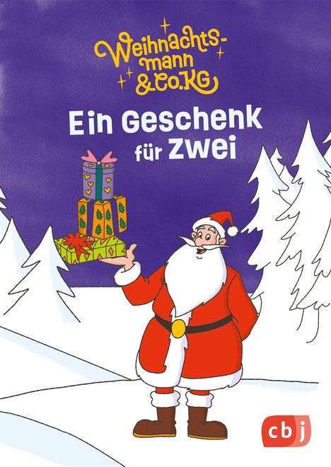 "Weihnachtsmann & Co. KG: Ein Geschenk für Zwei". Illustration: Weihnachtsmann mit Geschenken im Schnee.