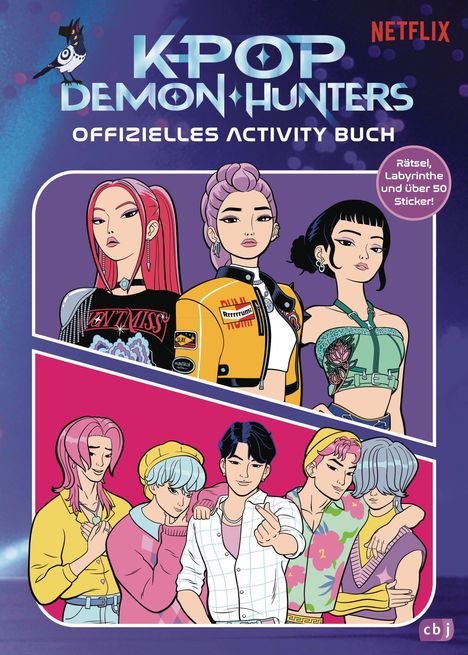 "K-Pop Demon Hunters Offizielles Activity Buch. Rätsel, Labyrinthe und über 50 Sticker. Illustration einer K-Pop-Gruppe."