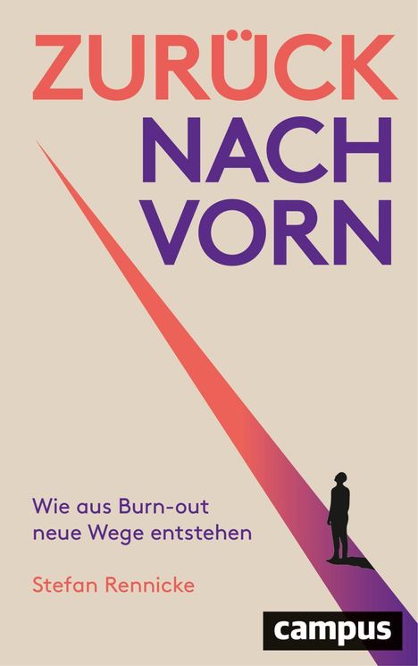 „ZURÜCK NACH VORN“ in roten und violetten Buchstaben, Figur am Ende eines Schattens, „campus“-Logo unten.