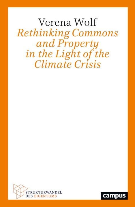 Verena Wolf: "Rethinking Commons and Property in the Light of the Climate Crisis", orange-weißer Rand, Logos unten.
