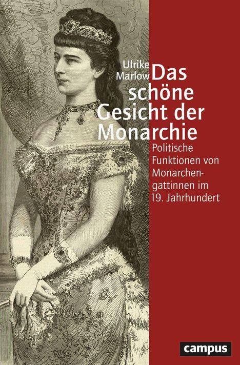 Ulrike Marlow: "Das schöne Gesicht der Monarchie". Illustration einer elegant gekleideten Frau mit Krone.