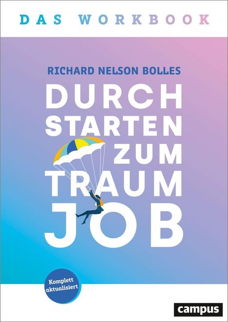 Titel: "Durchstarten zum Traumjob". Bunte Illustration eines Fallschirmspringers.
