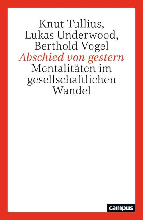 Text: "Knut Tullius, Lukas Underwood, Berthold Vogel, Abschied von gestern, Mentalitäten im gesellschaftlichen Wandel."
