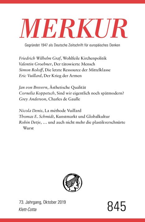 MERKUR Gegründet 1947 als Deutsche Zeitschrift für europäisches Denken Nr. 845, Heft 10 / Oktober 2019, Buch