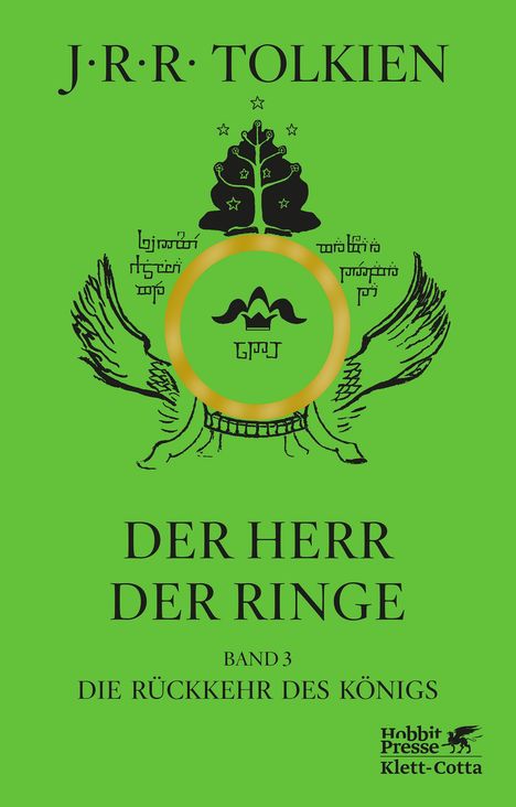 J.R.R. Tolkien, DER HERR DER RINGE, BAND 3, DIE RÜCKKEHR DES KÖNIGS; Logo: Illustration mit Schrift in einer Fantasiesprache.