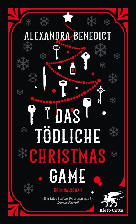 "Alexandra Benedict. Das tödliche Christmas Game. Kriminalroman." Ein Weihnachtsbaum aus roten Punkten mit Schlüsseln.
