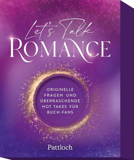 "Let's Talk Romance" in großer Schrift auf lila Hintergrund, darunter ein goldener Kreis mit Text. Pattloch ist unten aufgeführt.
