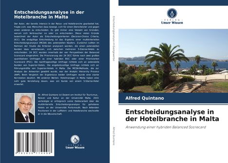 Alfred Quintano: Entscheidungsanalyse in der Hotelbranche in Malta, Buch