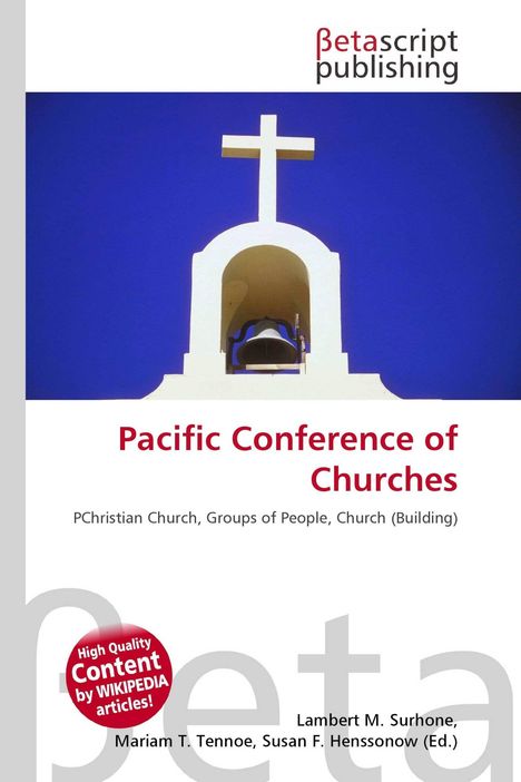 "Pacific Conference of Churches" steht in roter Schrift. Darüber ist ein Kirchturm mit Kreuz vor blauem Himmel zu sehen.