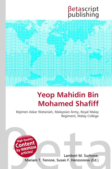 Text oben: "Betascript Publishing".  
Titel: "Yeop Mahidin Bin Mohamed Shaffif".  
Bild eines stilisierten, blauen Weltkartenmusters.