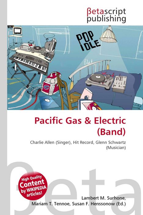 "Pacific Gas & Electric (Band)", dann eine Illustration eines Raumes mit DJ-Set, Keyboard und Schallplatten.