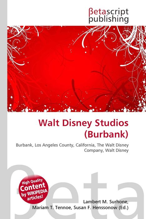 Text oben: "Walt Disney Studios (Burbank)". Weiße und rote, wirbelnde Muster im Hintergrund.