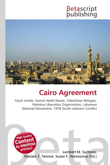 Cairo Agreement, Yassir Arafat, Gamal Abdel Nasser; Skyline mit Minaretten im Vordergrund, Verlagslogo oben.