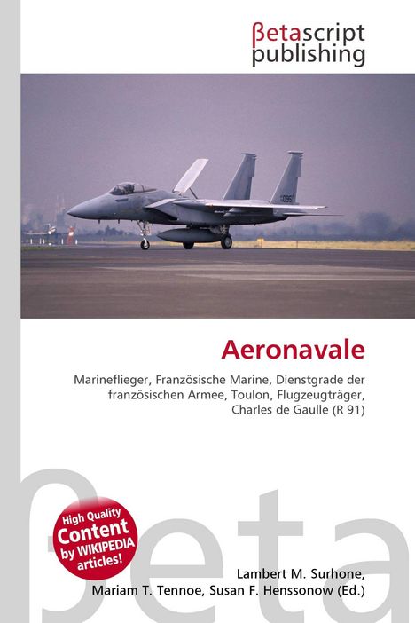 "Aeronavale" steht in roter Schrift. Ein Kampfjet ist auf einer Landebahn, mit Texten über Marine und Flugzeugträger.