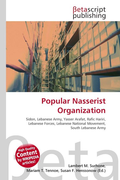 "Popular Nasserist Organization" und andere Namen. Farbiger Effekt zeigt Person auf Leiter in einem Archivraum.