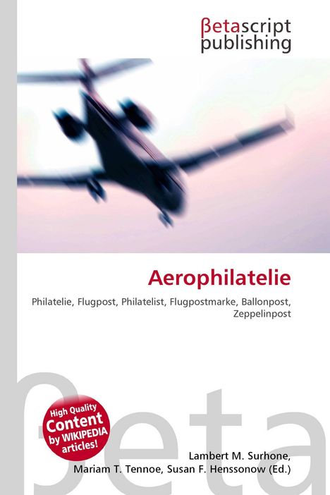 „Aerophilatelie“ in rotem Text mit verschwommenem Flugzeug im Hintergrund.