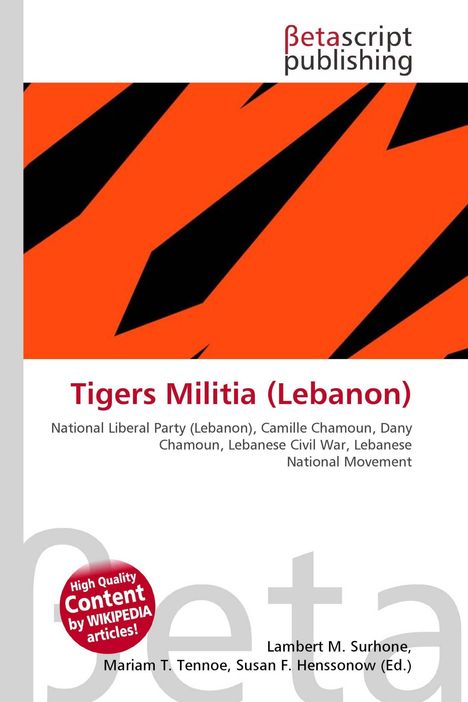 „Tigers Militia (Lebanon)“, National Liberal Party, Camille Chamoun. Oranger Hintergrund mit schwarzen Streifen.