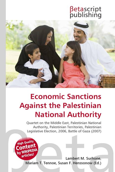 "Economic Sanctions Against the Palestinian National Authority" steht in roter Schrift. Eine lächelnde Familie ist zu sehen.