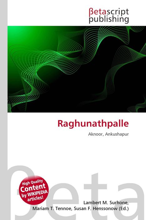 "Raghunathpalle. Aknoor, Ankushapur" in roter Schrift, oben ein Logo "Betascript publishing". Hintergrund Grün-Schwarz.