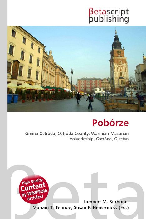 „Pobórze“ in Rot, mit ein Foto von Stadtszene mit historischem Turm und Gebäuden. 