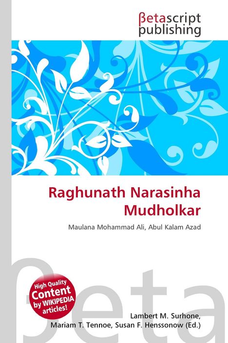 Oben: "betascript publishing". Mitte: "Raghunath Narasinha Mudholkar". Unten: "High Quality Content by WIKIPEDIA articles!"